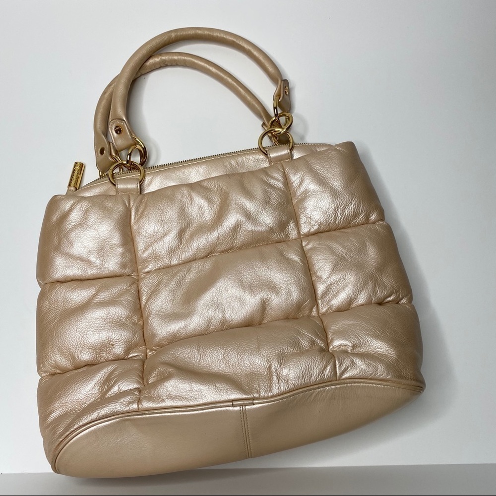 Bodhi Supple Genuine Leather Puffer Bag In Pearl Champagne & Gold - So Luxe!!!